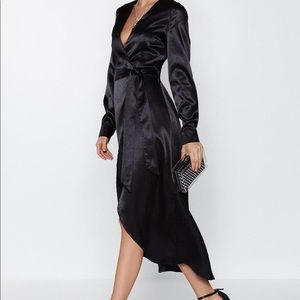 Nasty Gal Black Satin Midi Dress | Size 4